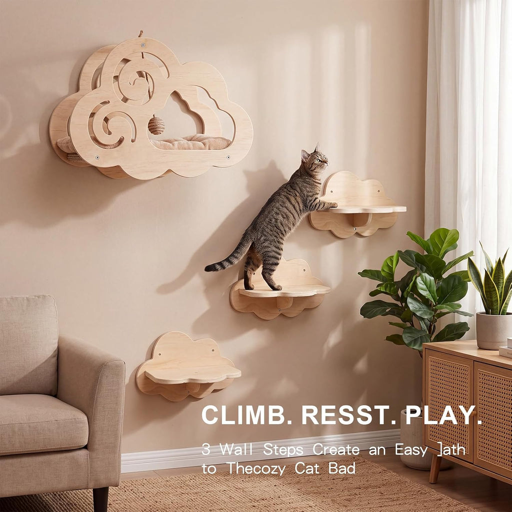 Lineshading Cloud Shaped cat Wall Shelves for Indoor Cats Wood 15 x 11 Inch