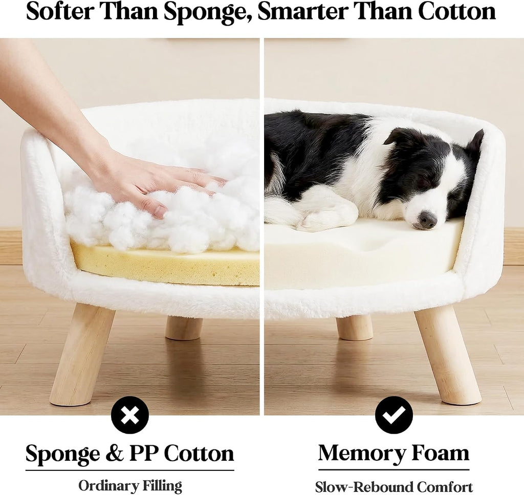 Happy & Polly Cat and Dog Sofa Bed, Cream, Plush, 21 in, Removable Cushion (Large)