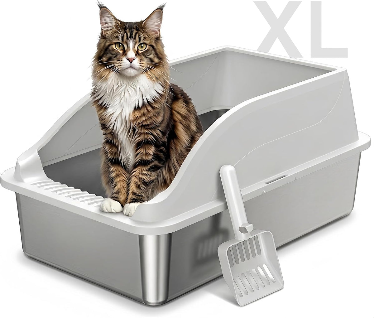 Stainless Steel Cat Litter Box, Extra Large XL Metal LitterBox, Light Grey