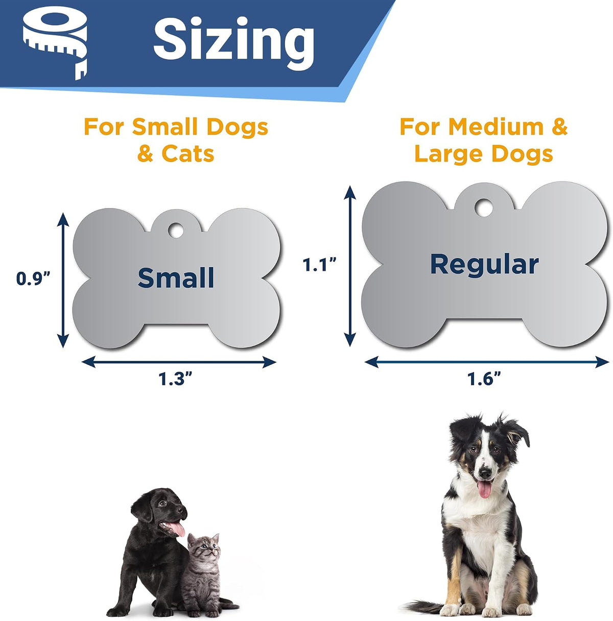 GoTags Stainless Steel Pet ID Tag Bone Round and Heart Shaped Paw Design