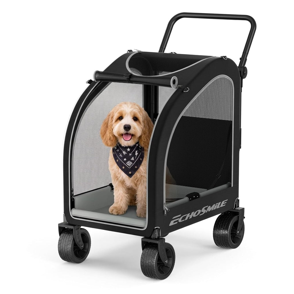 EchoSmile 4-Wheel Pet Stroller for Dogs & Cats, Up to 135 lbs, Grey