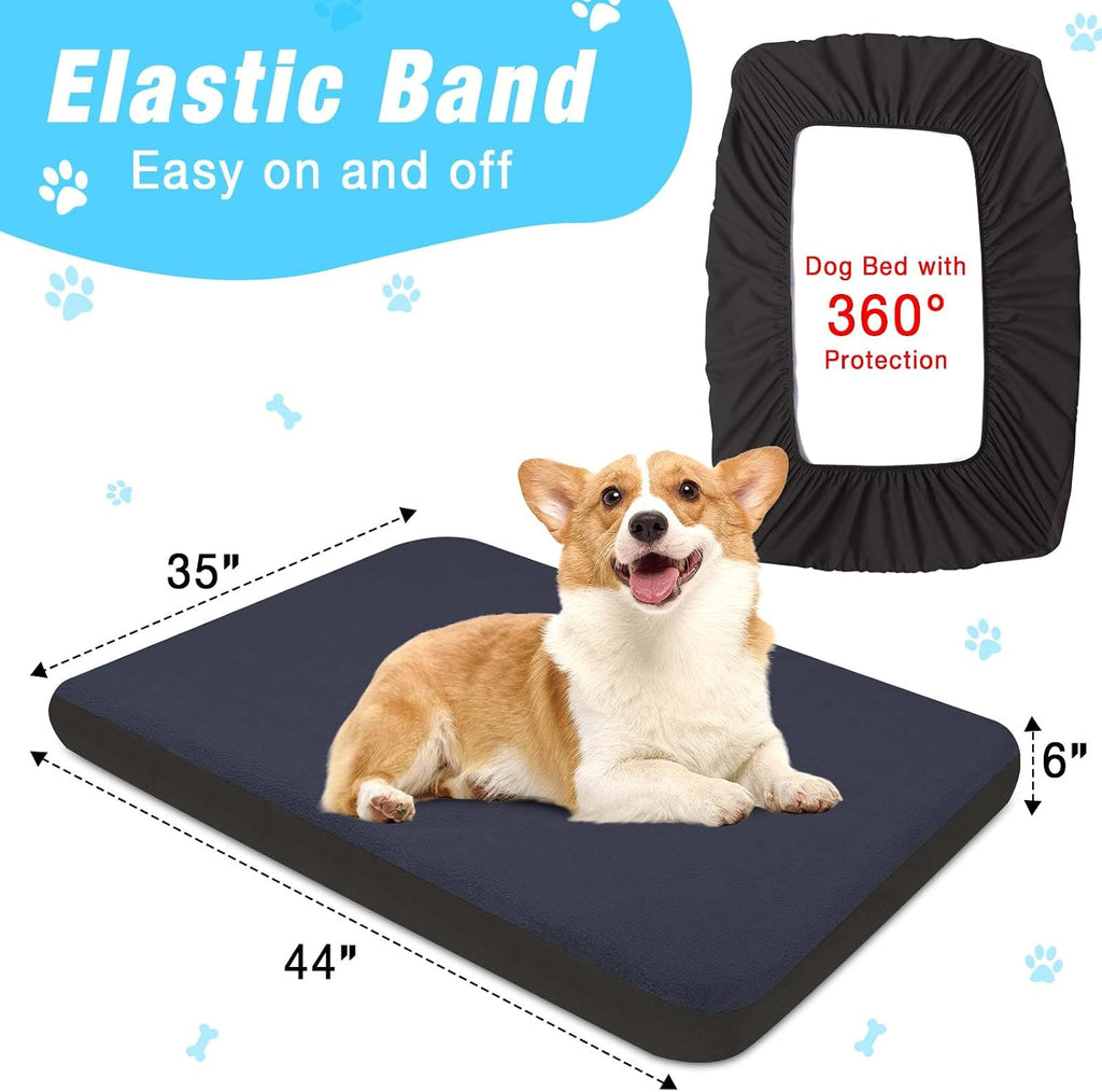 Dog Bed Covers Replacement Washable 100% Waterproof Dog Bed Sheets, Soft & Noiseless Pet Bed Cover, 2 Pack, 44" x 35" Bl