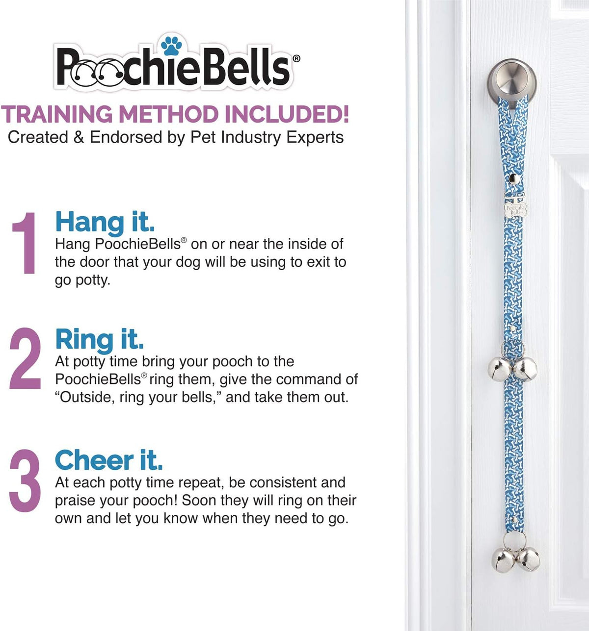 Dog Door Bells for Potty Training, Quick & Easy Puppy Potty Training Method Included, Handcrafted in USA with Loud, Paw-