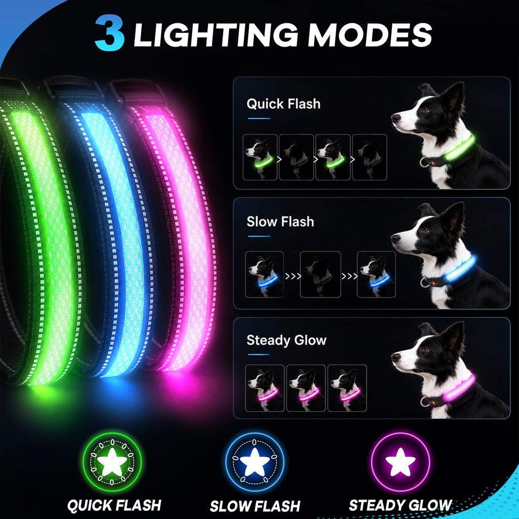 Bamda Light Up Dog Collar for Large Dogs, Super Bright Glow Collar, Green