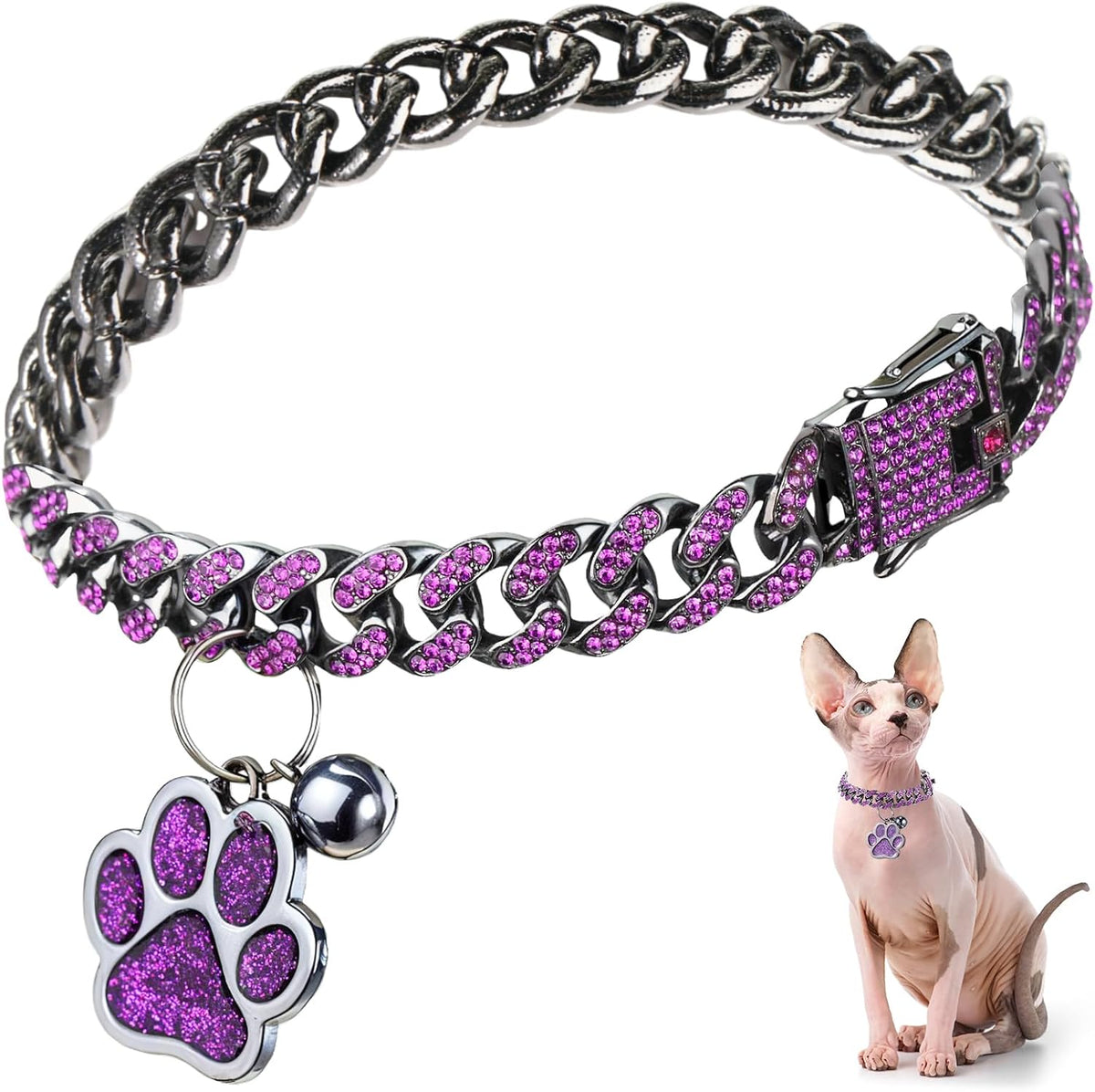 Hillban Cat Collar Chain Diamond Jewelry Gift, 8 Inch, Rose Gold, Pink