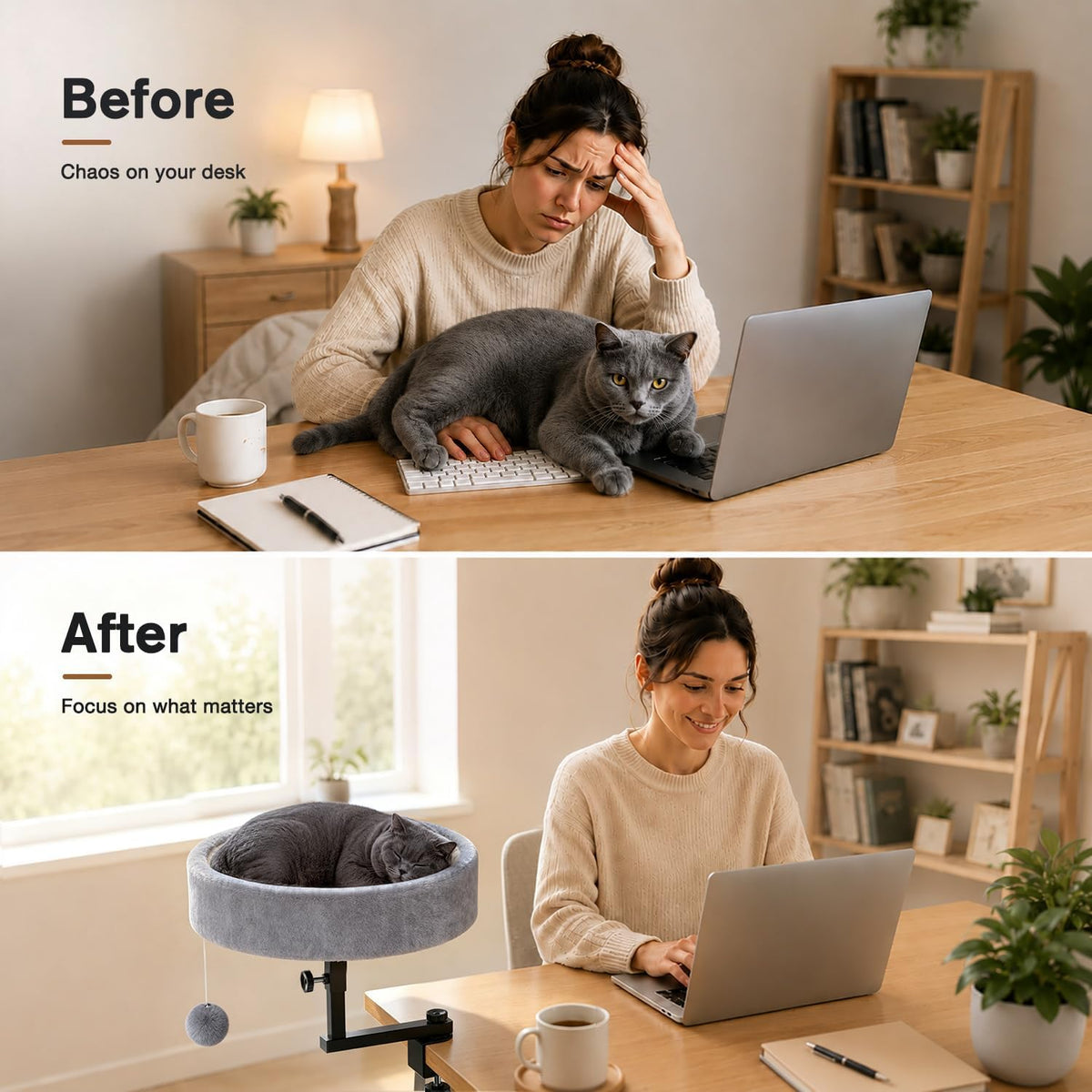 Cat Desk Bed, 360° Rotating & Height Adjustable Cat Bed, 50 lbs