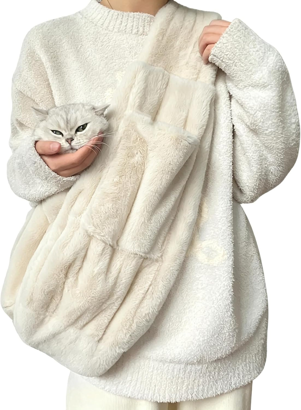 Plush Small Dog Sling Cat Carrier Hands-Free Pet Sling Carrier Shoulder Bag