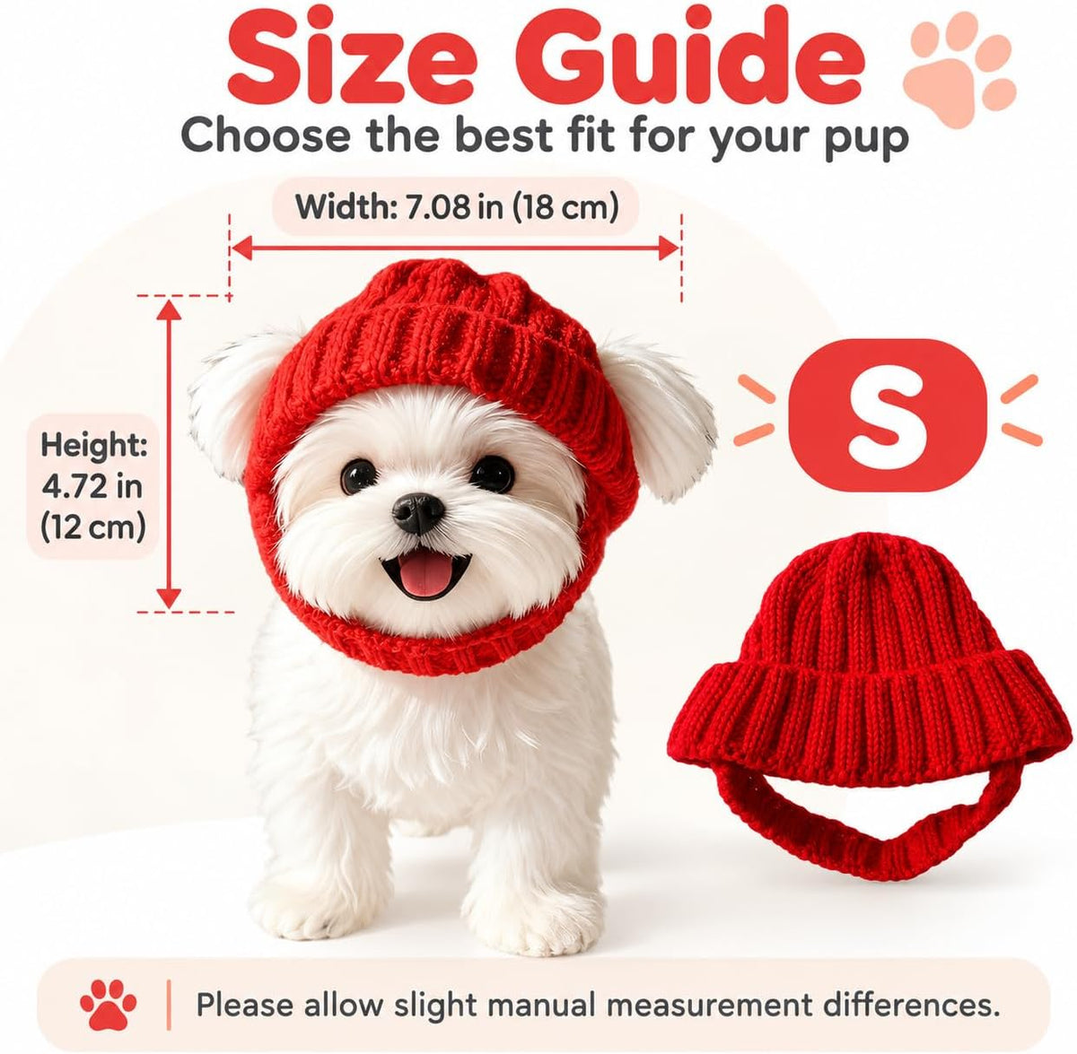 Warm Knitted Dog Beanie Hat with Ear Holes, Stretch Ribbed Winter Pet Headwear with Chin Strap, Cute Cold Weather Dog Ca