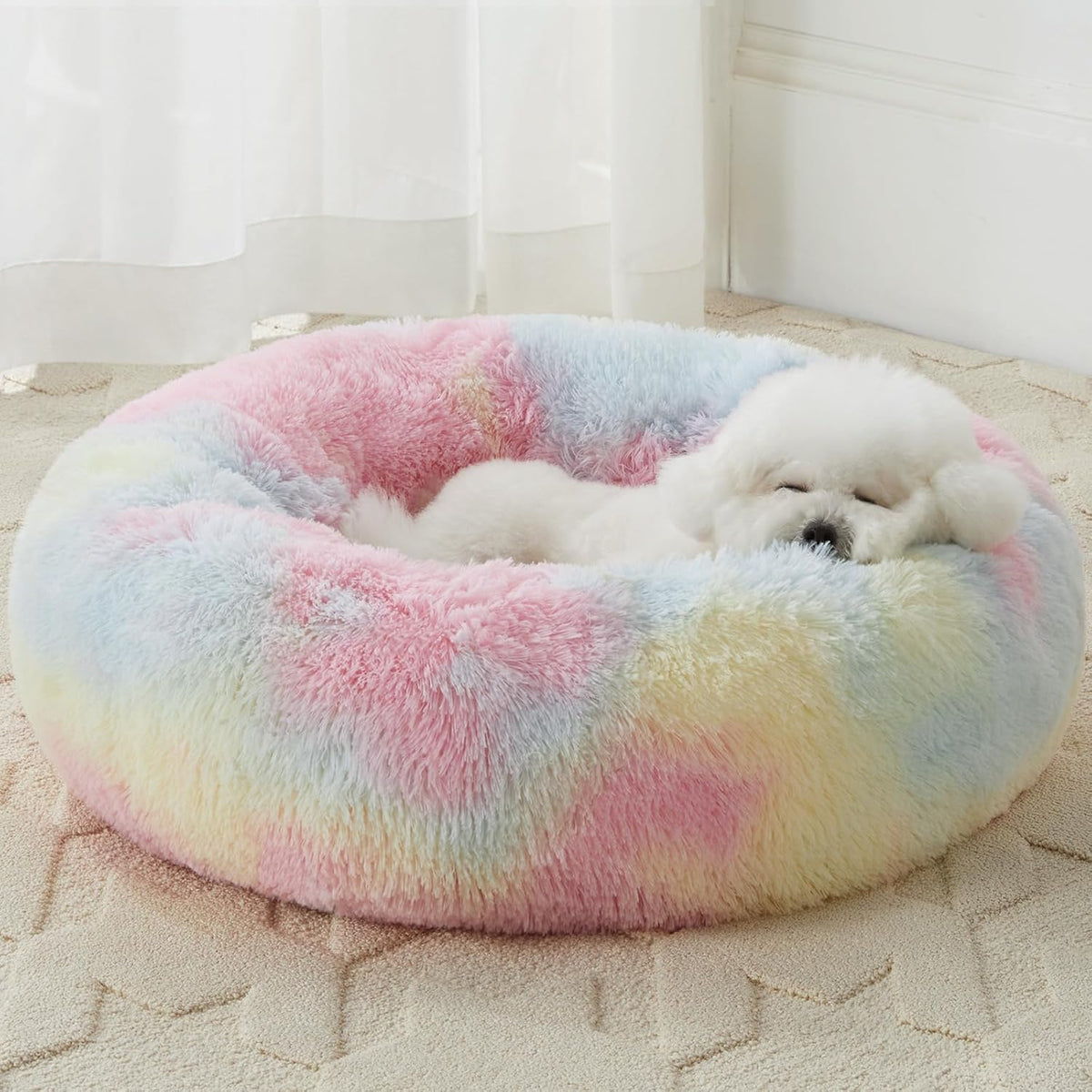 WNPETHOME Small Pink Round Calming Dog Bed Cat Bed For Comfy Sleep