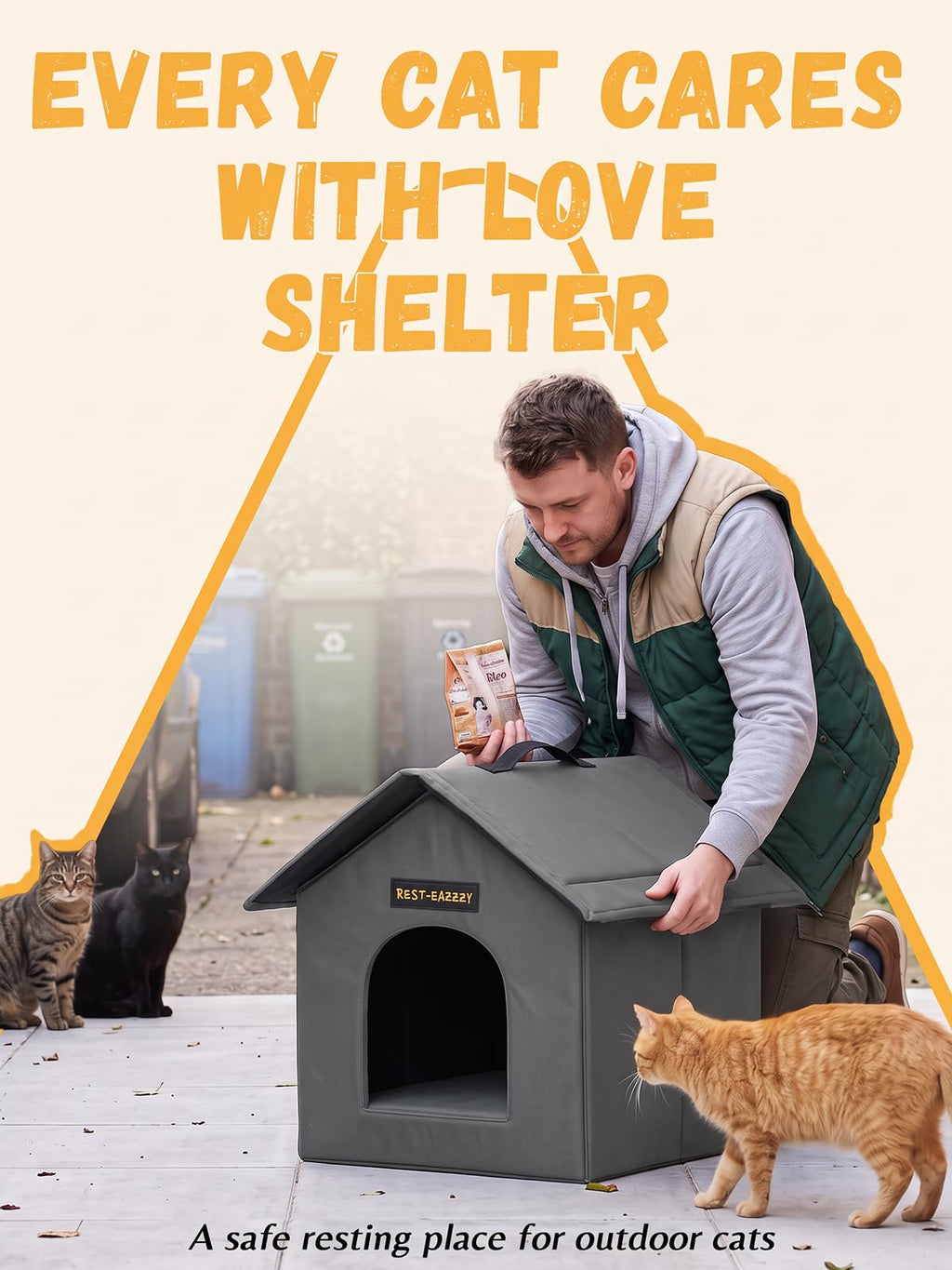 Rest-Eazzzy Outdoor Cat House for Feral Cats,Weatherproof & Insulated