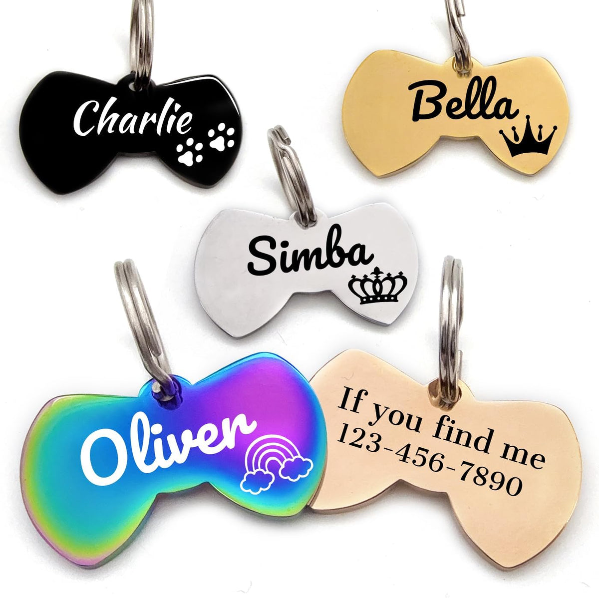 Personalized Cat Head ID Tag, Stainless Steel Engraved Pet Name Tag