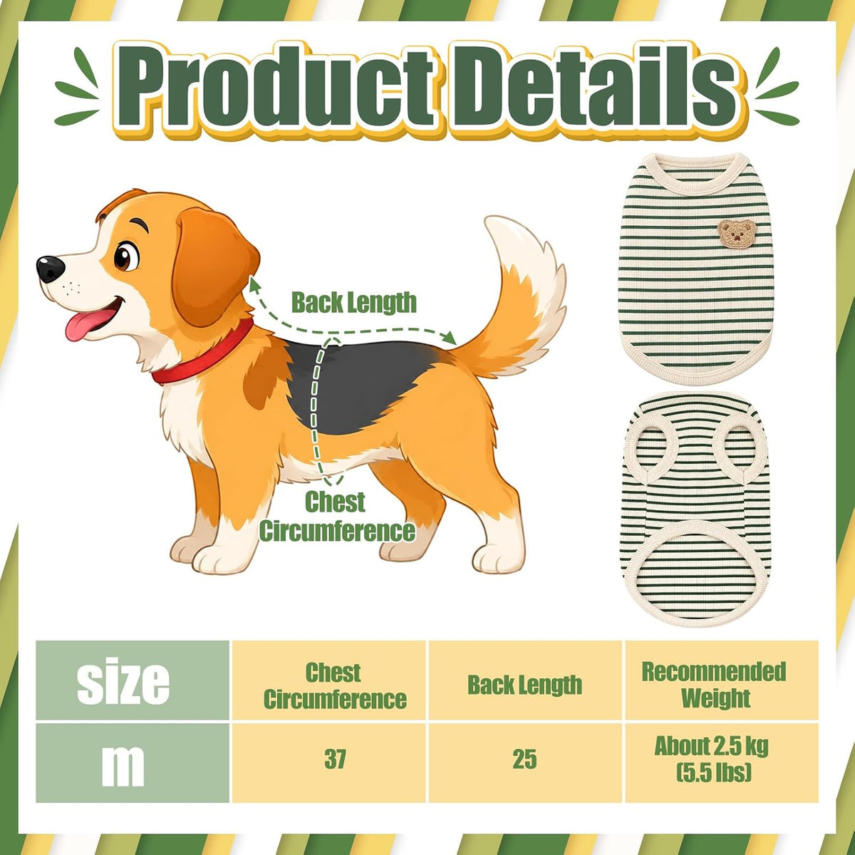 2-Pack Dog T-Shirt for Small Dogs, Striped Stretchy Puppy Clothes