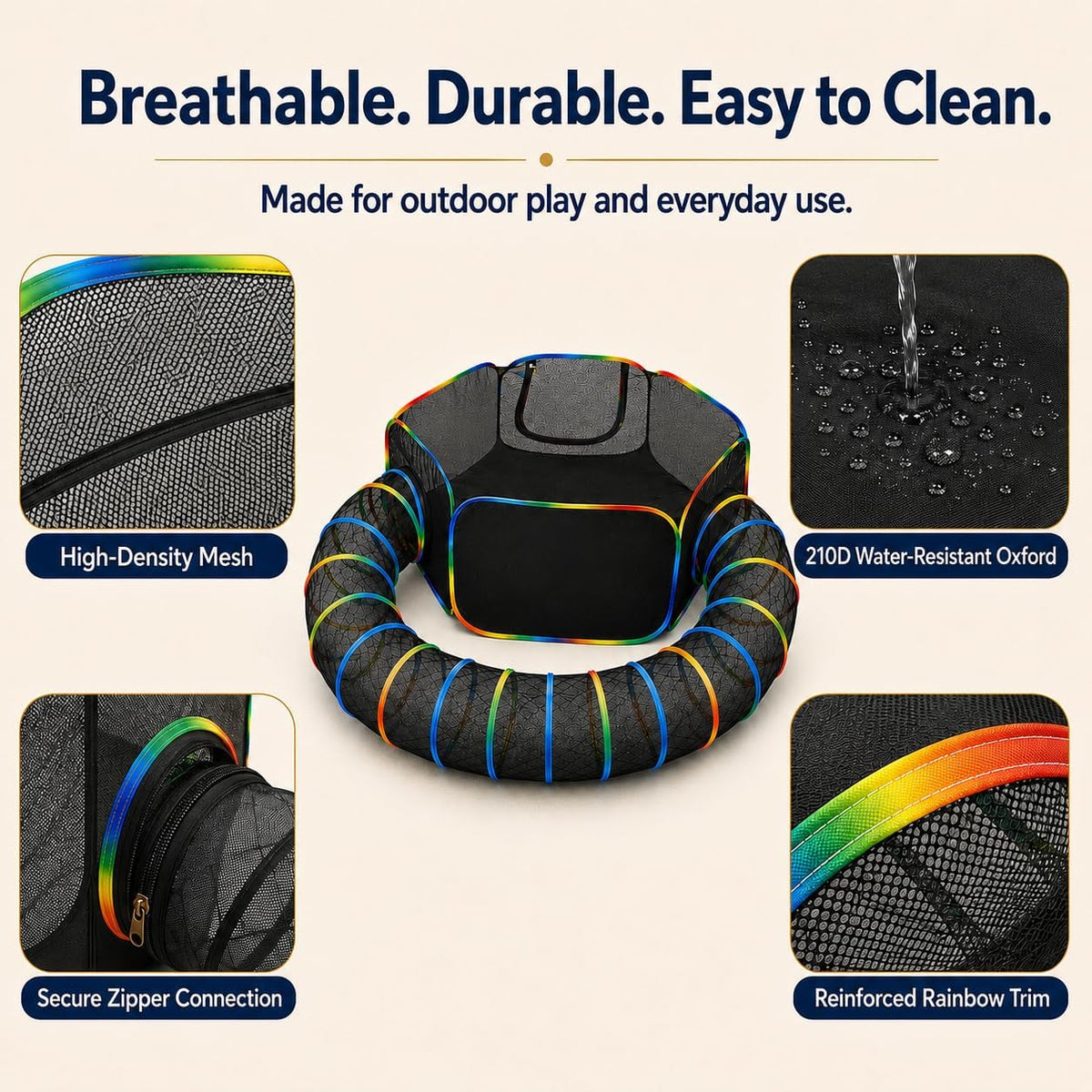 Portable Cat Enclosure with Tent & Tunnel, Rainbow Color