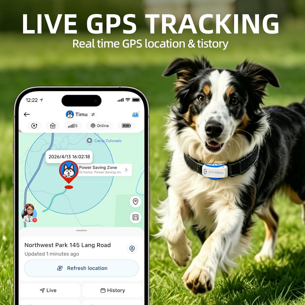 GPS Dog Tracker, Includes 40‑Day Subscription, IP67 Waterproof, White