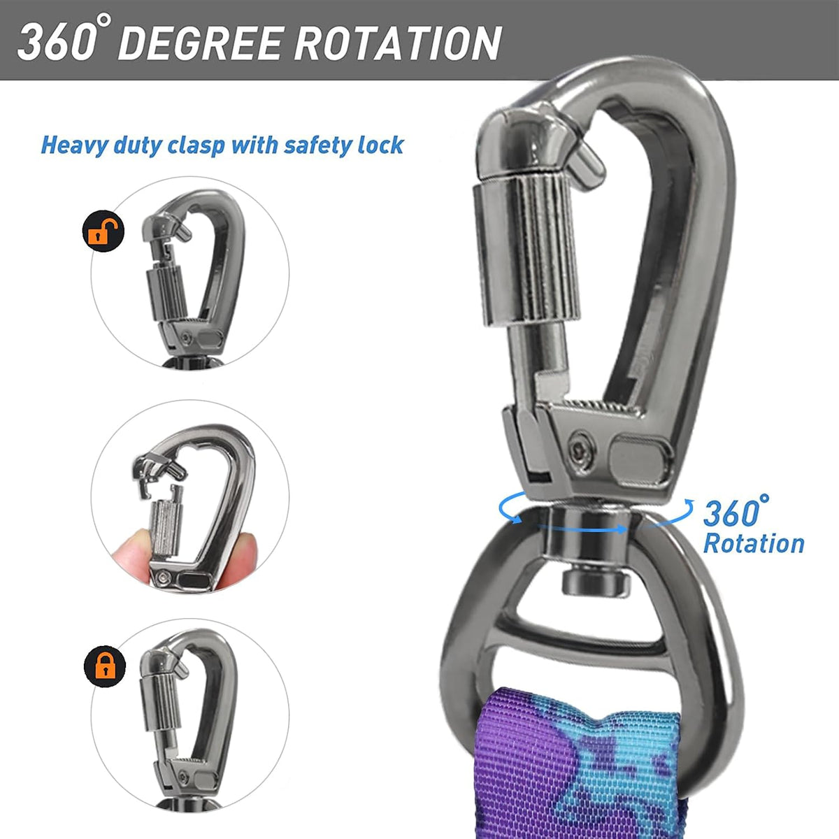 Tactical Bungee Shock Absorbing No Pull Dog Leash,Purple Camo,4-6FT
