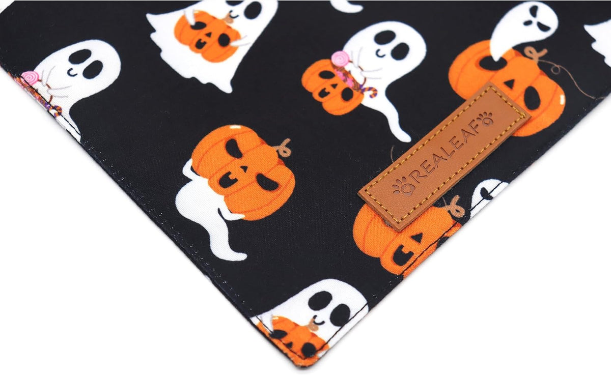 Halloween Dog Bandanas 2 Pack, Reversible Orange Pumpkin Pet Scarf for Boy and Girl, Premium Durable Fabric, Holiday Ban