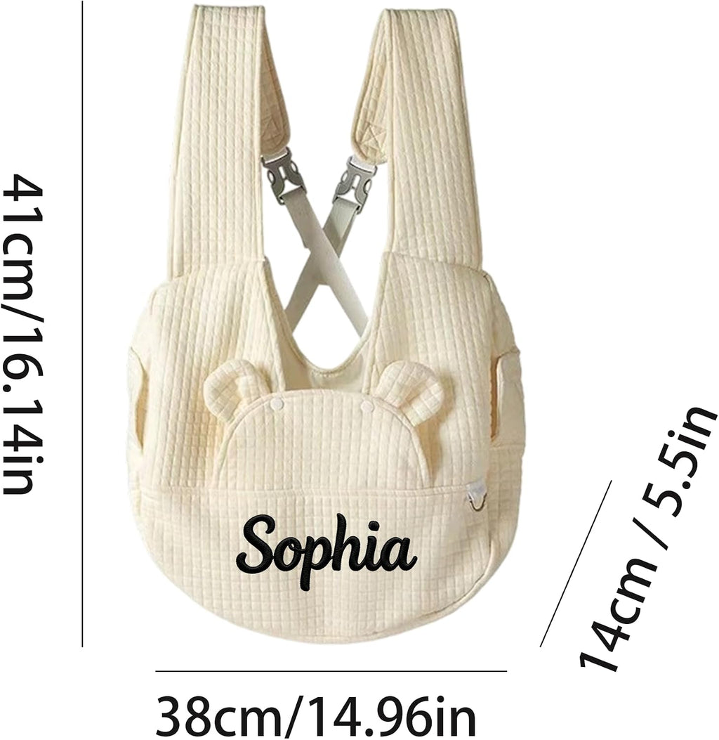 Name Pet Front Carrier Backpack, Personalized Waffle Puppy Sling Bag for Small Dogs & Cats（Off White）