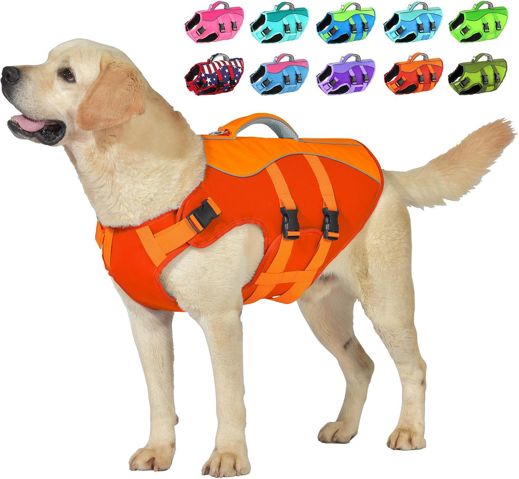 Dog Life Jacket with Handle Adjustable Swim vest, Purple, M