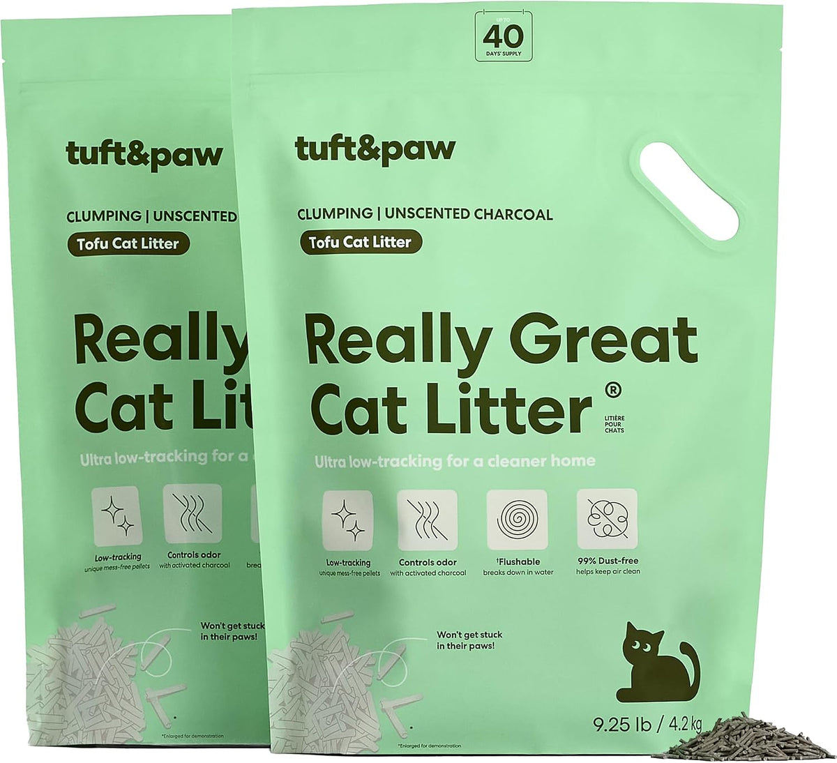Tuft & Paw Really Great Cat Litter, Ultra Low Tracking Tofu Cat Litter, Clumping, Flushable, Odor Control, Dust-Free, Un