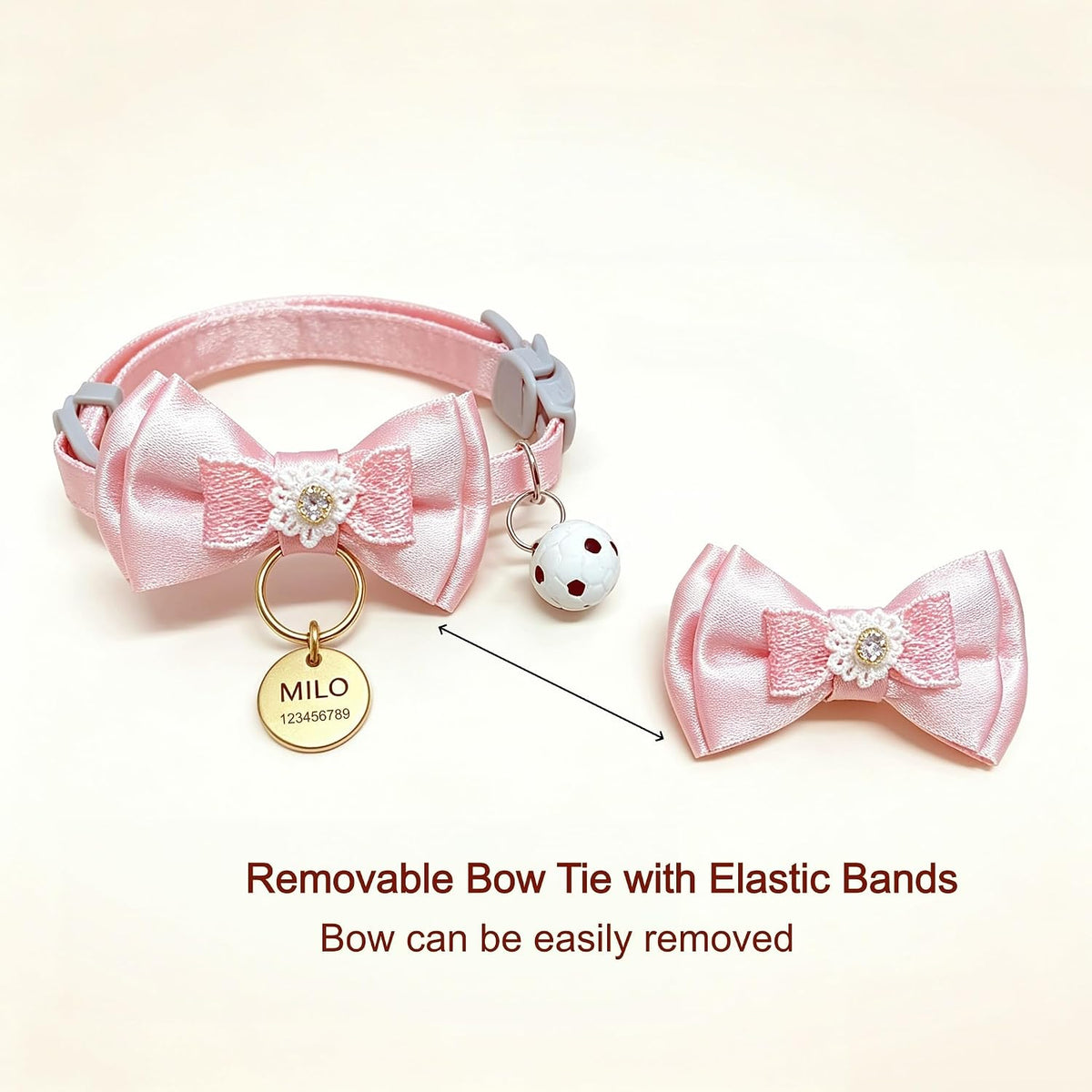 Custom Cat Collar with Name & Bell for Kitten, Breakaway Safety Buckle Pink