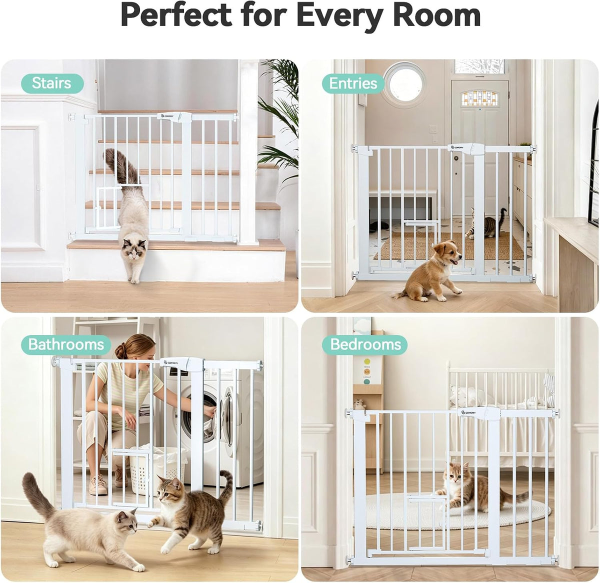 COMOMY Auto Close Pet Gate with Cat Door, 29.5"-40.5" Dog Gate for House