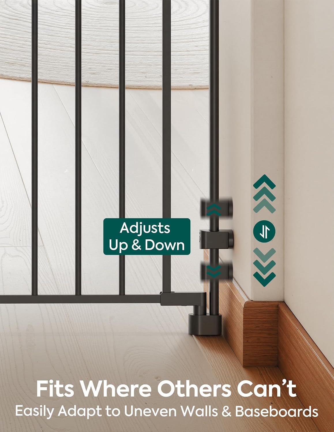 Babelio Removable Baby Gate for Stairs No Bottom Bar, 29-43", 30" H, Black