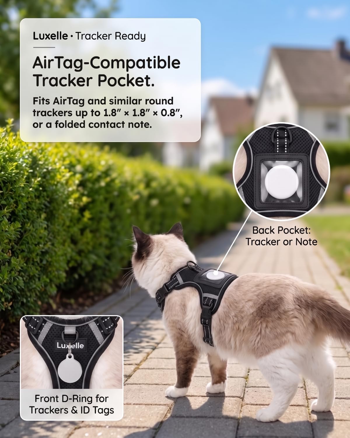 Luxelle Escape Proof Cat Harness with Retractable Leash & Wrist Strap Set