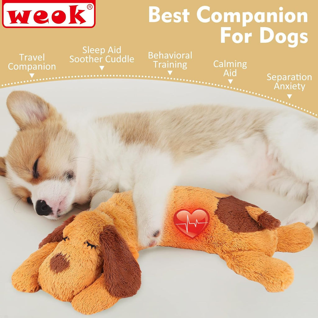 WEOK Heartbeat Puppy Toy, Comfort Cuddler Pillow, Dog Anxiety Relief Calming Aid,Heartbeat Stuffed Toy for Dogs,Puppy He