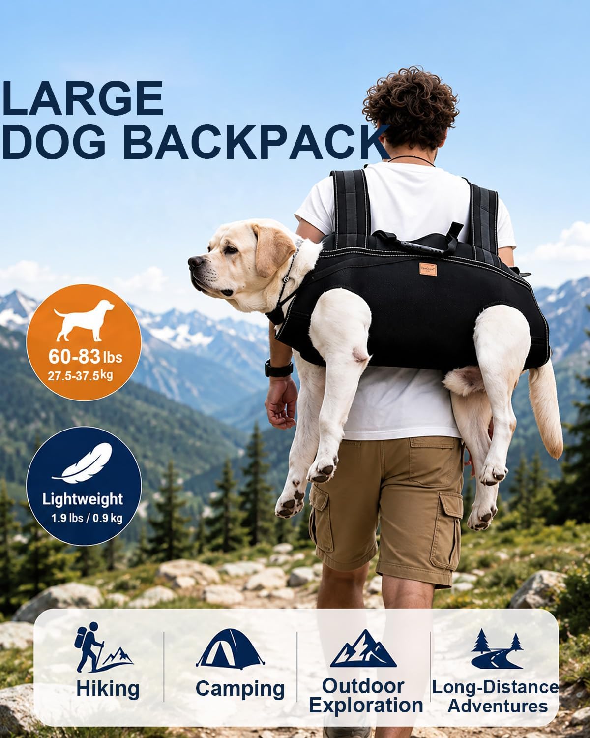 Large Dog Backpack for Hiking: Easy Carry 60-83 lbs Dogs for Entire Journey