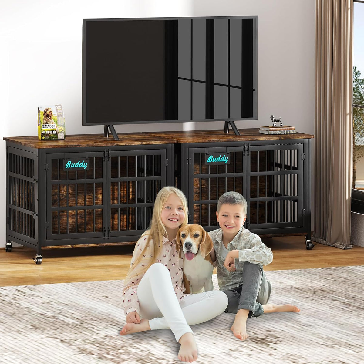 EasyCom 41''Dog Crate Furniture with Wheels, Dog Cage for Medium Dogs DC103