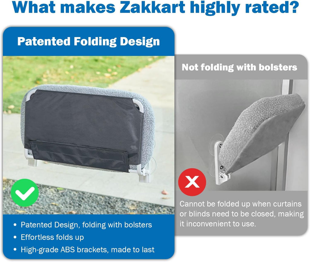 Zakkart Foldable Cat Hammock for Window (White Bolster Bed, Medium)