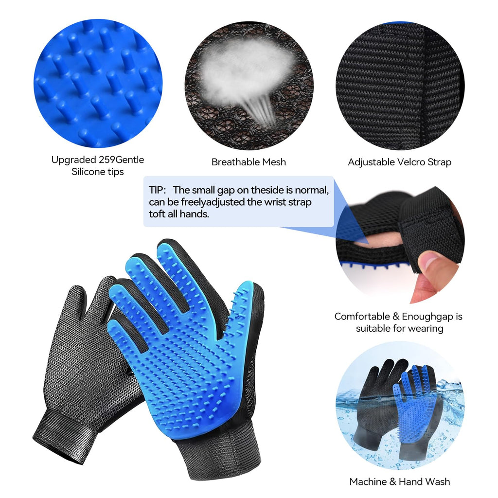 Dog & Cat Brush,Pet Grooming Kit 4PCS- Dog Brush for Shedding| A Pair Pet Hair Removal Gloves| Metal Comb for dog.Remove
