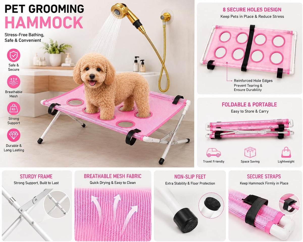 Pet Shower Holder with Stand, 8-Hole Dog Grooming Hammock for Bathing, Nail Trimming & Paw Care, Pet Grooming Harness fo