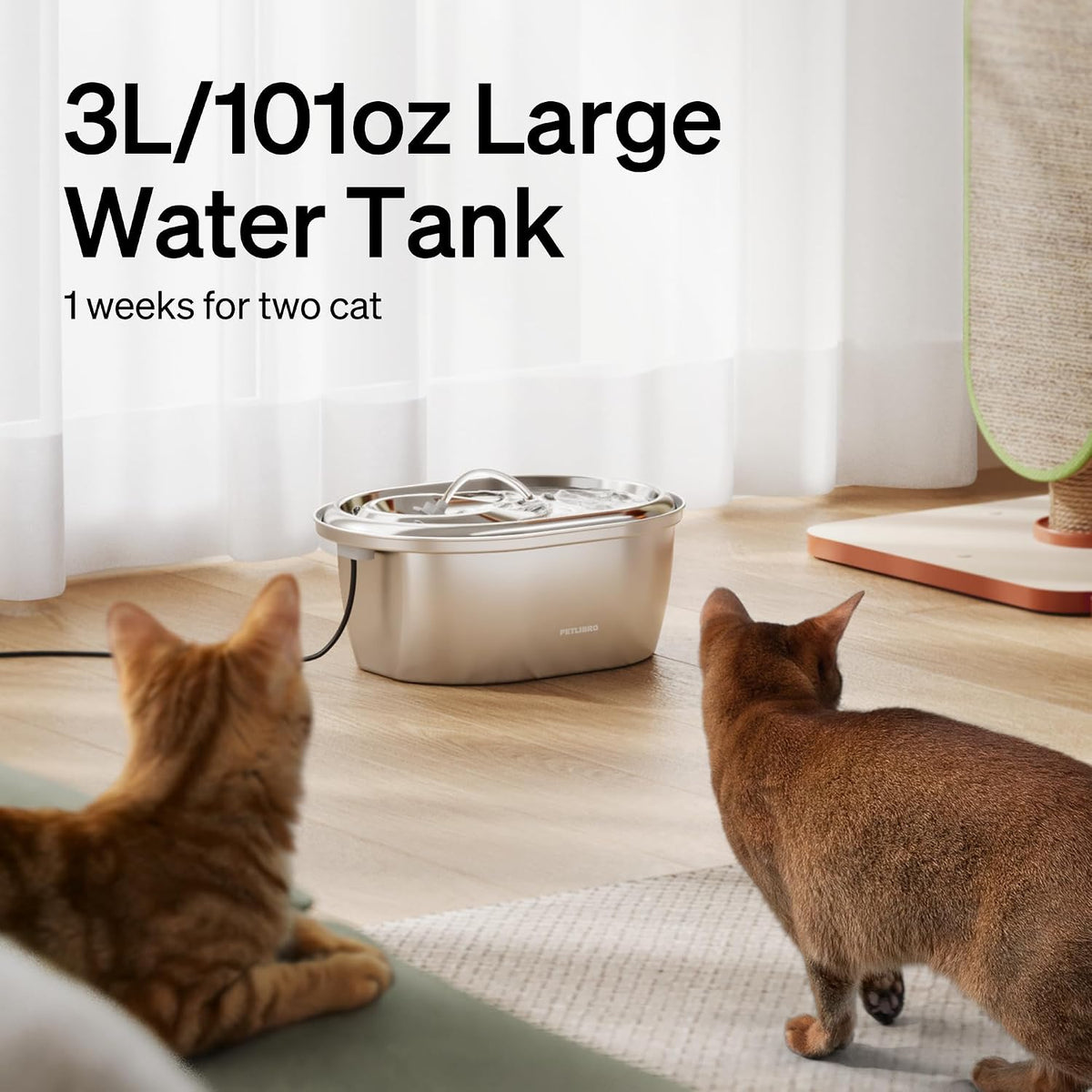 PETLIBRO Stainless Steel Cat Water Fountain, 101oz/3L Automatic Water Dispenser for Cats Indoor, Quiet Pet Water Dispens