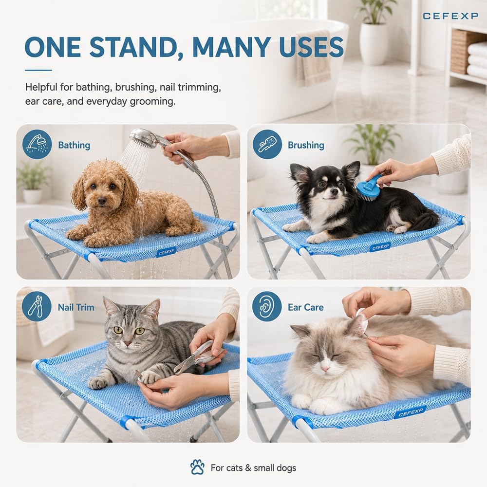 Pet Grooming Hammock Hanging Harness, Foldable Pet Bathing Stand (Blue)