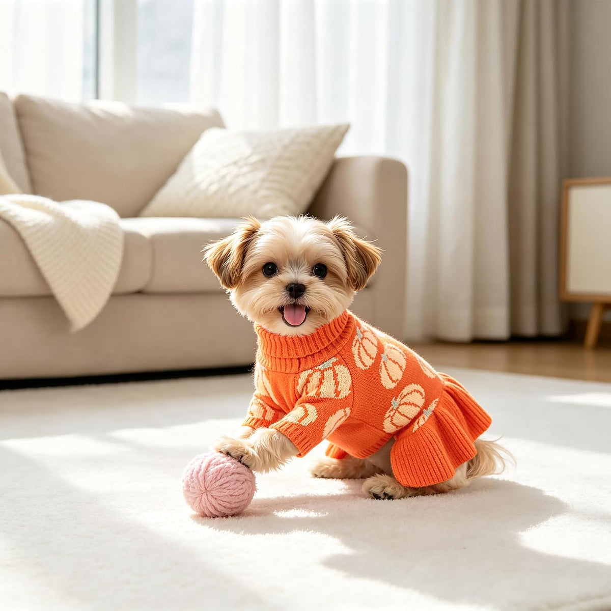 Bowknot Dog Sweater Dress for Small Dogs Girl, Stretchy Pet Clothes