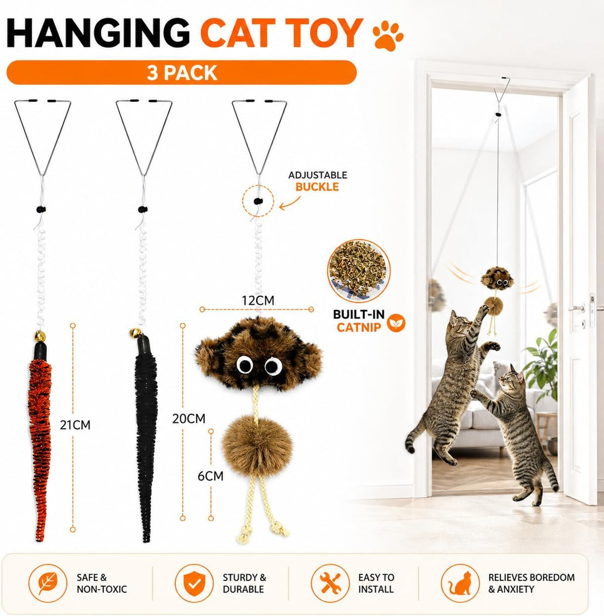 Cat Toys for Indoor Cats,Interactive Door Hanging Cat Toys Attached with Catnip/Feathers/Birds/Worm Toys for Cats/Kitten