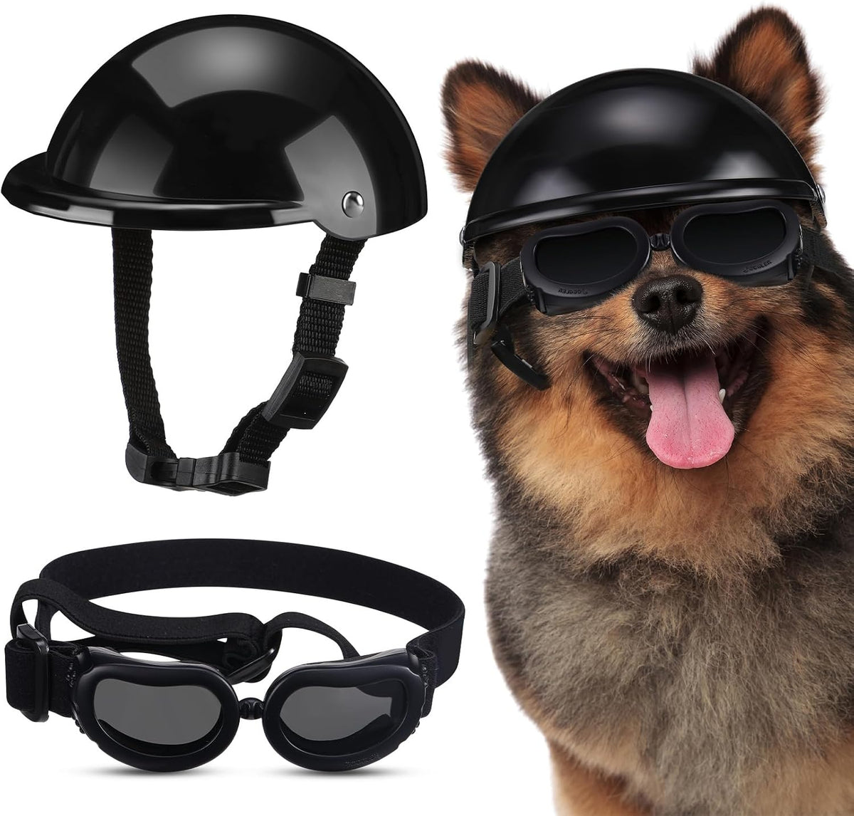 Frienda Dog Helmet and Goggles, UV Protection Doggy Sunglasses and 4 Inch Padded Puppy Motorcycle Helmet Adorable Dog Go