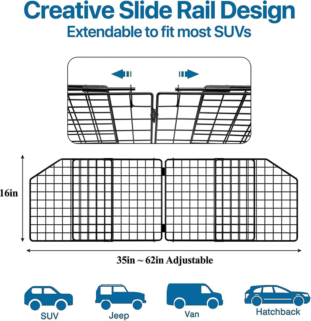 Dog Car Barrier for SUV Trunk Cargo Area, Foldable & Adjustable Car Divider and Cargo Gate to Keep Dogs in Back (Patent 