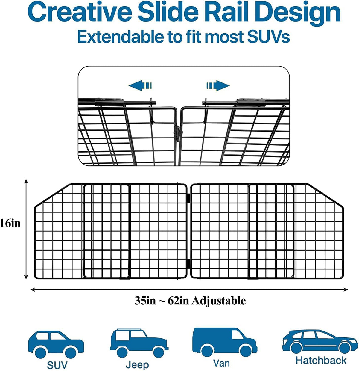 Dog Car Barrier for SUV Trunk Cargo Area, Foldable & Adjustable Car Divider and Cargo Gate to Keep Dogs in Back (Patent 