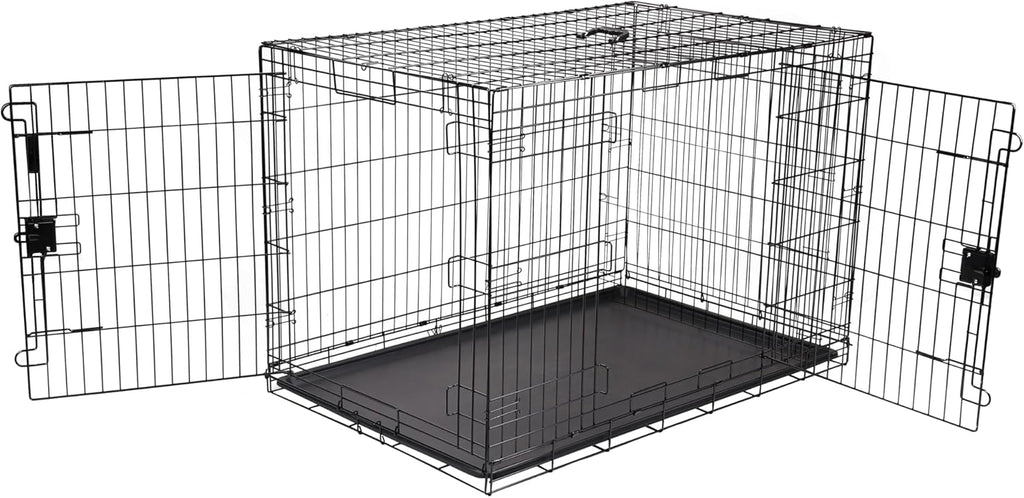 Amazon Basics Portable, Easy to Assemble, Foldable Metal Wire Dog Crate with Removable Tray, Double Door, Divider Panel,