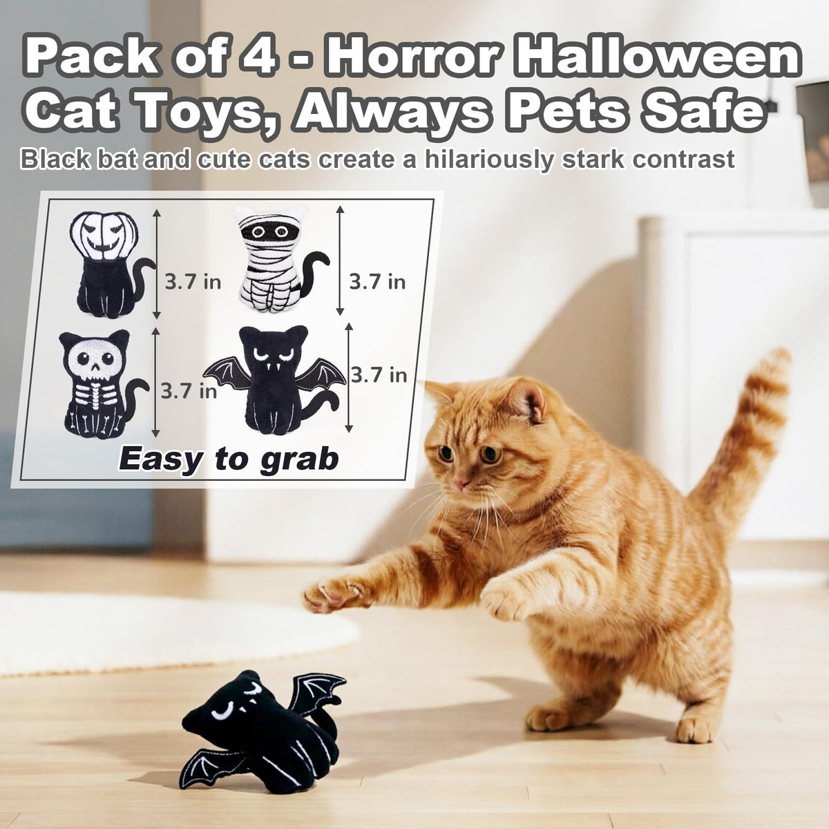 Retro Shaw Catnip Halloween Cat Toys, Goth Kitten Toy for Indoor Cats ,4PCS
