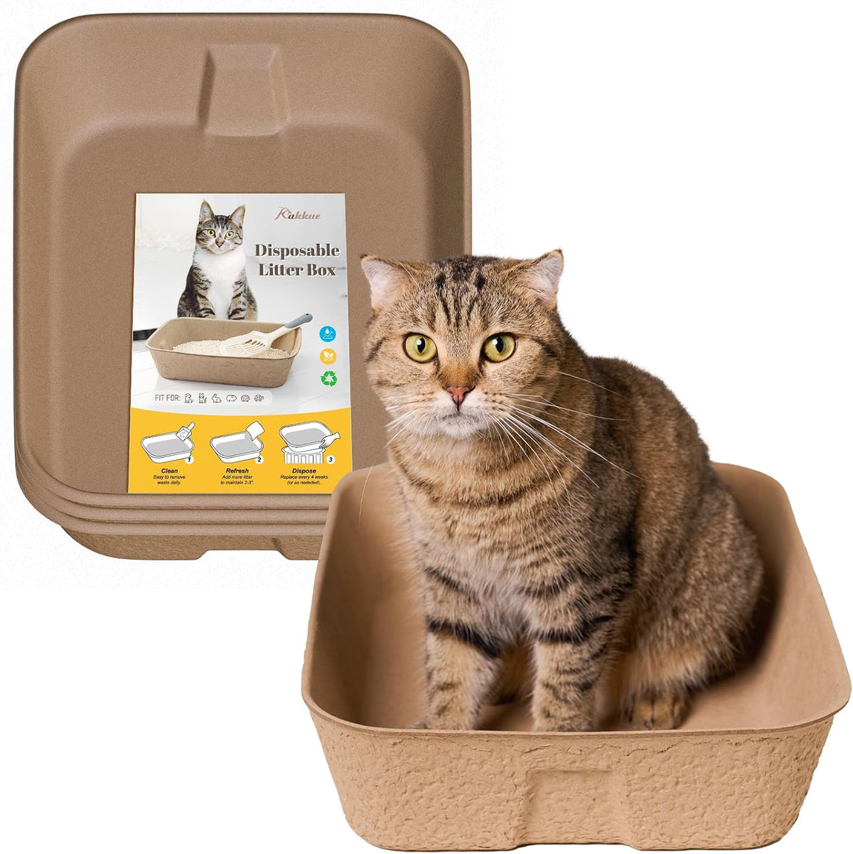 4 Pack Disposable Cat Litter Boxes, Leak-Proof Cardboard Kitty Litter Trays