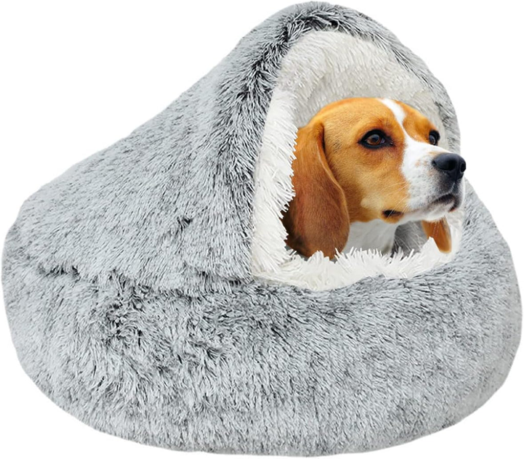 SUOXU Anti-Anxiety Cat Bed, Plush Hooded Cave, 20 in Diameter, Suitable for Small to Medium Pets, Pink