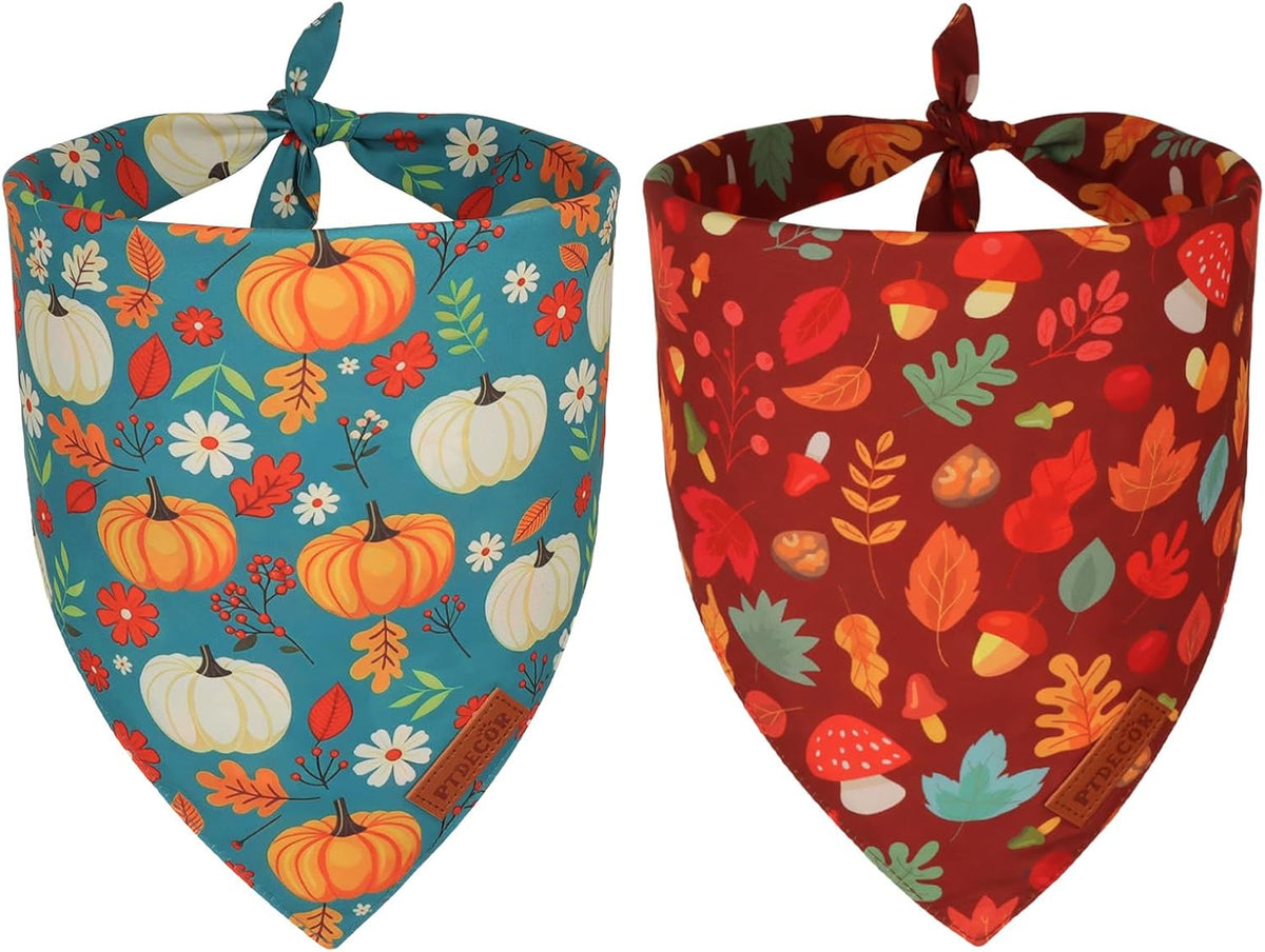 PTDECOR Fall Dog Bandanas, Pumpkin Leaf Print Thanksgiving Scarf, X-Large