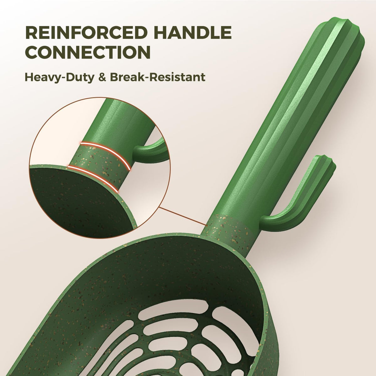 Cactus Cat Litter Scoop with Holder, 3 Replaceable Shovels, Green