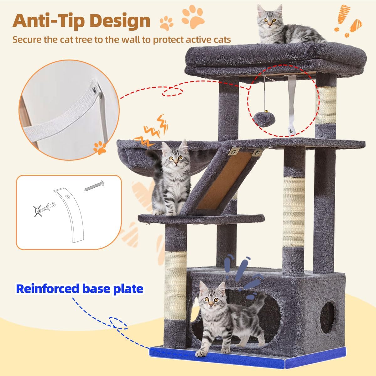 Taoqimiao Cat Tree, 38.5In Cat Tower for Indoor Cats, Suitable for Kittens