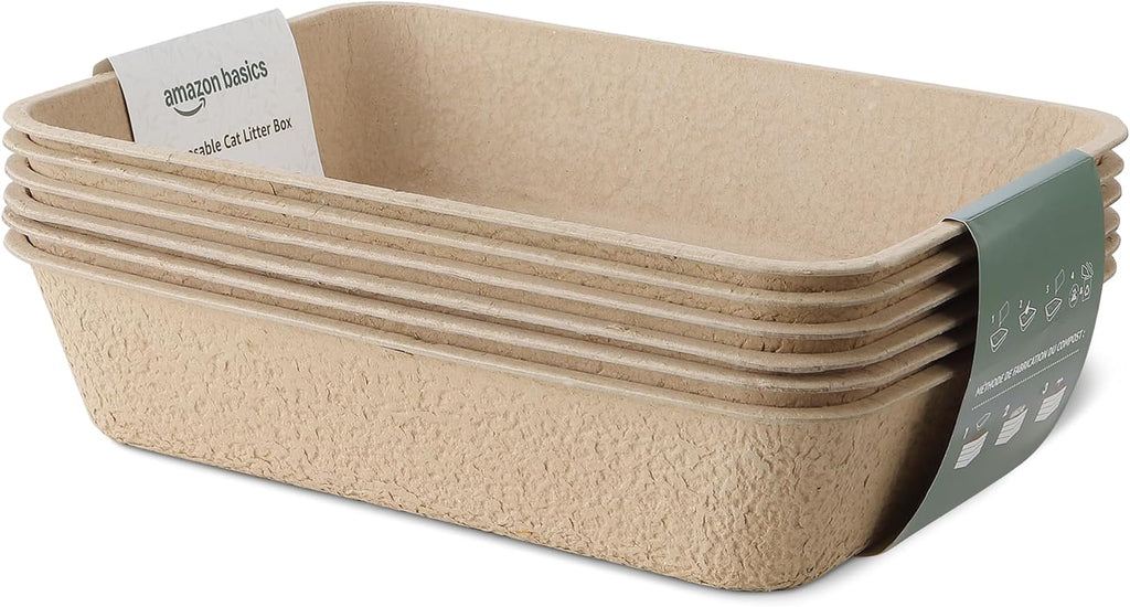 Amazon Basics Disposable Cat Litter Box, Travel & Home, Large 14.4"x18.1", 6-Pack