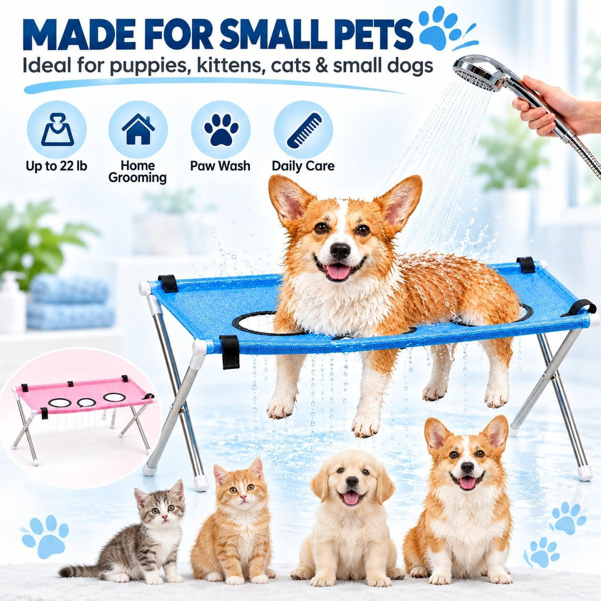Dog Bath Hammock Grooming Bathing Shower for Pet Washing Cat Small Dogs Station Stand Holder Medium Mesa Plegable para M