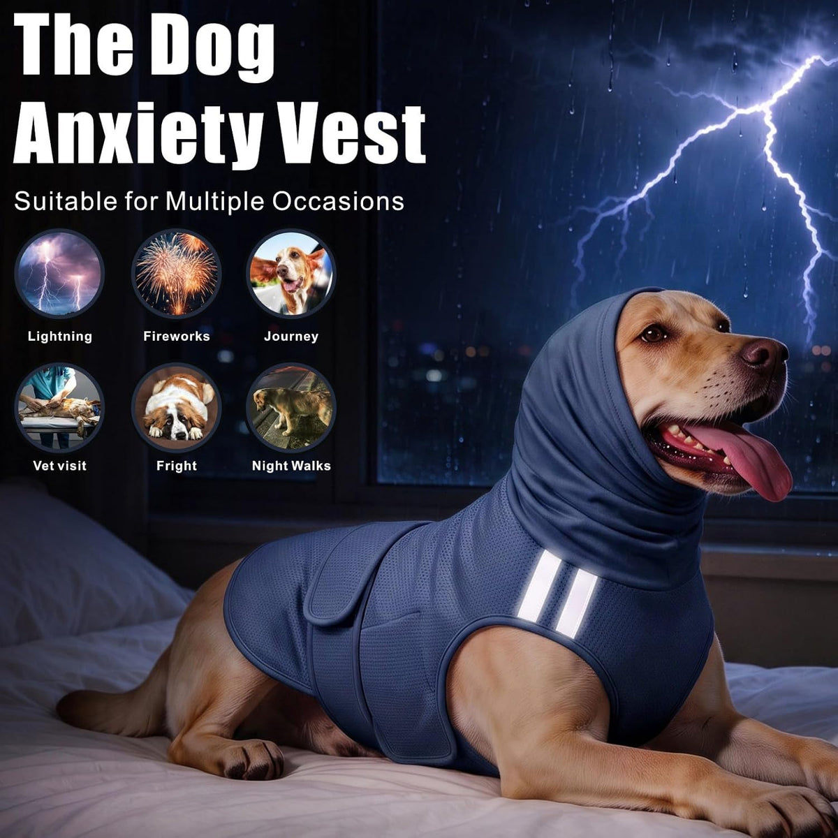 Idepet Dog Anxiety Vest with Hood, All-in-One Anxiety Relief Thunder Wrap for Dogs, Ideal for Thunderstorm, Fireworks, T